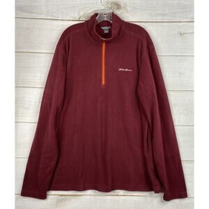 Eddie Bauer Sweater Mens XLT Burgundy Quarter Zip Fleece Pullover Mock Neck Cozy